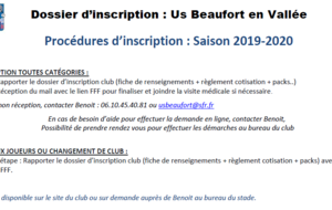 Inscriptions 2019-2020 AOUT/SEPTEMBRE