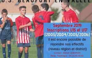 Septembre 2019 : Il est encore possible de rejoindre nos effectifs U15 et U17