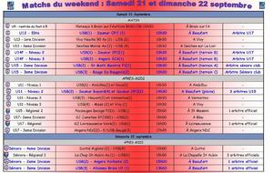 Programme du weekend : 21-22 septembre