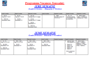 Programme vacances Toussaint