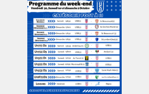 Programme du weekend : 01 et 02 octobre