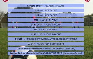 DATES ET PROGRAMMES DE REPRISE