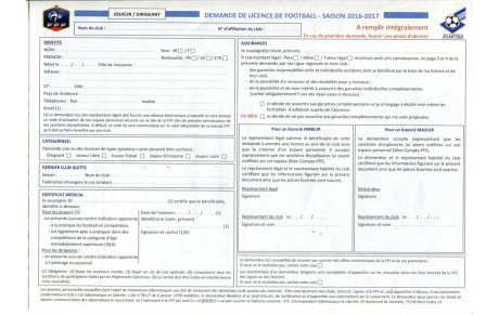 Bordereau de licence 2016-2017 et les tarifs