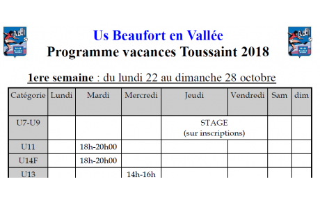Programme des vacances TOUSSAINT 2018