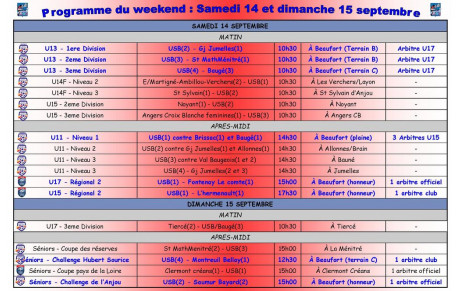 Programme du weekend : 14-15 septembre