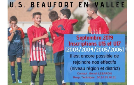 Septembre 2019 : Il est encore possible de rejoindre nos effectifs U15 et U17