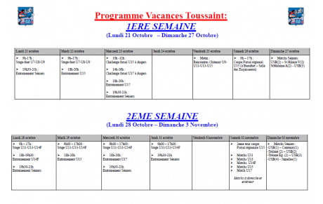Programme vacances Toussaint