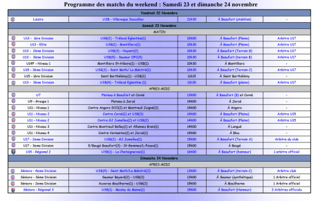 Programme du weekend : 23-24 novembre