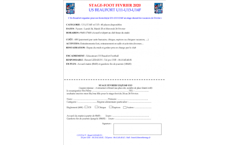 Stage-Foot février 2020 : INSCRIPTIONS 