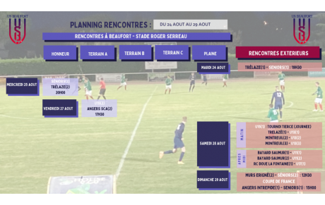 Planning matchs 24 au 29 aout 