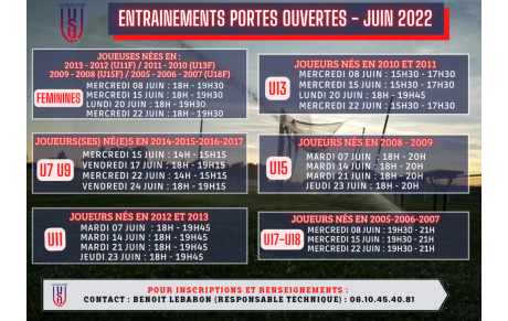 ENTRAINEMENTS PORTES OUVERTES - JUIN 2022 