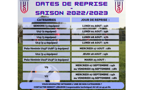 DATES DE REPRISE - AOUT 2022